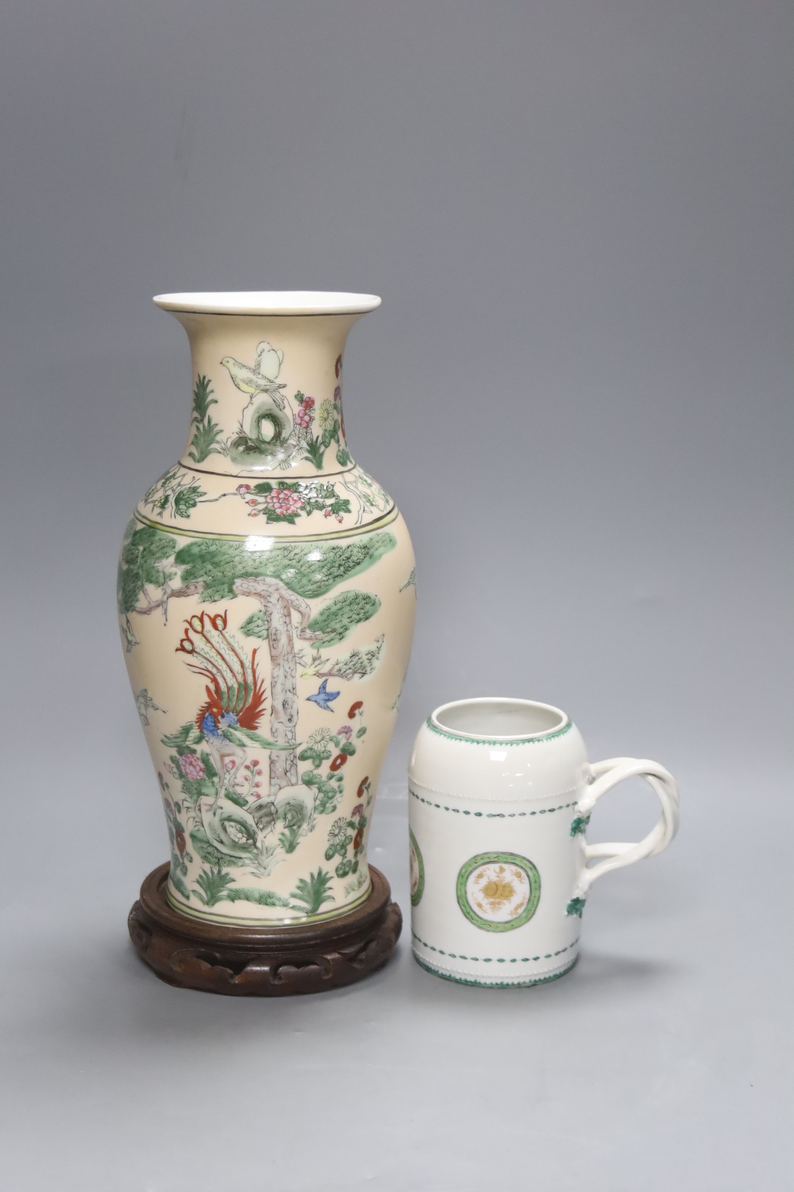 A 19th century Samson tankard (damaged) and a Japanese export vase (drilled), tallest 33cm